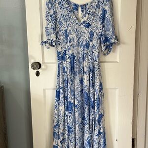 Blue and White Floral Women's Dress